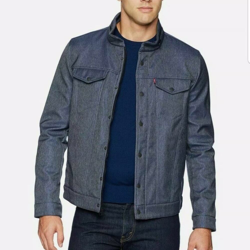 Levi's Men's L Blue Down Collar Trucker Commuter Softshell Jacket Full Zip Lined